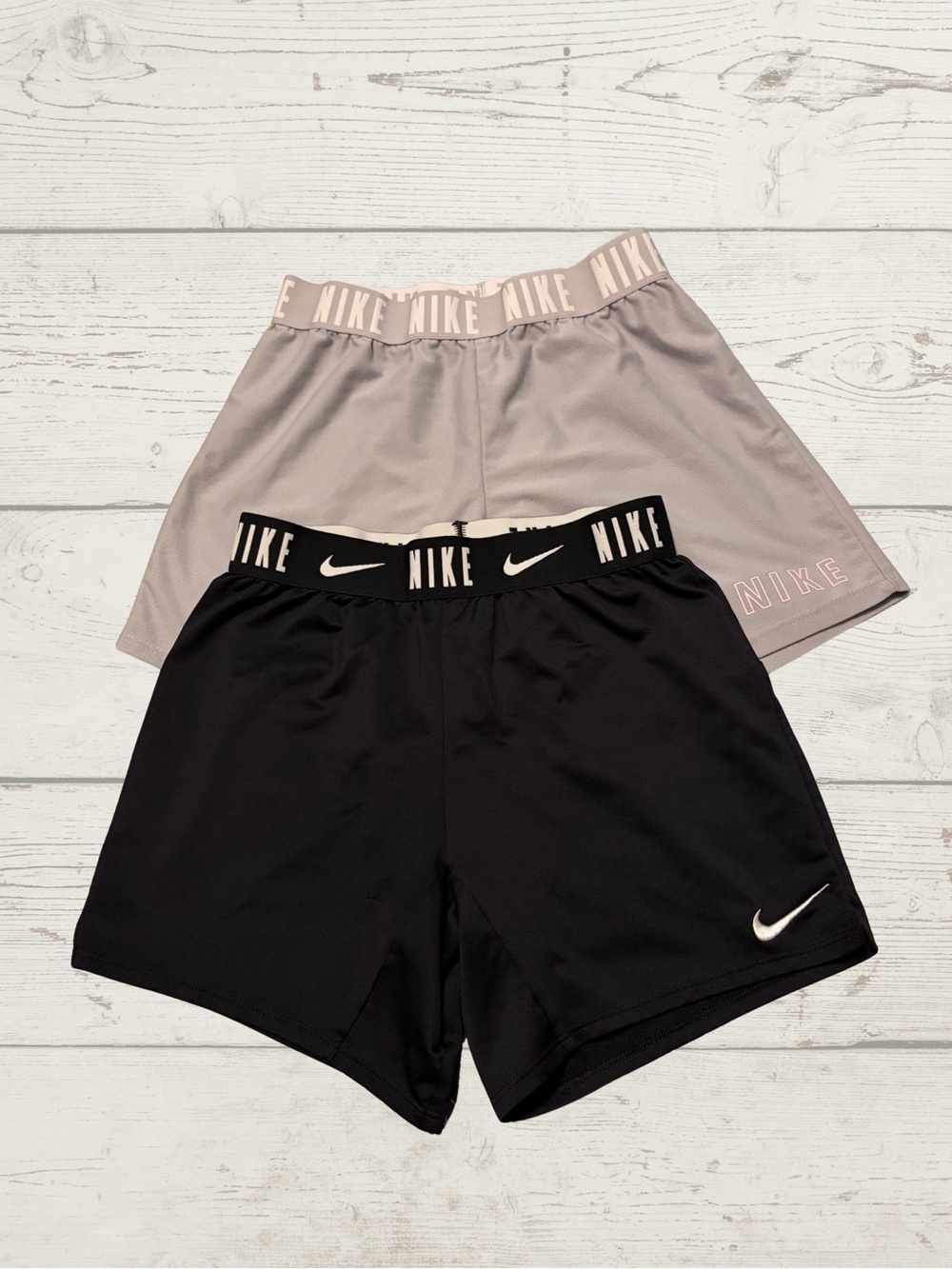 Nike Girl’s Athletic Shorts Lot - Black & Light Gray w/Pink Nike emblem